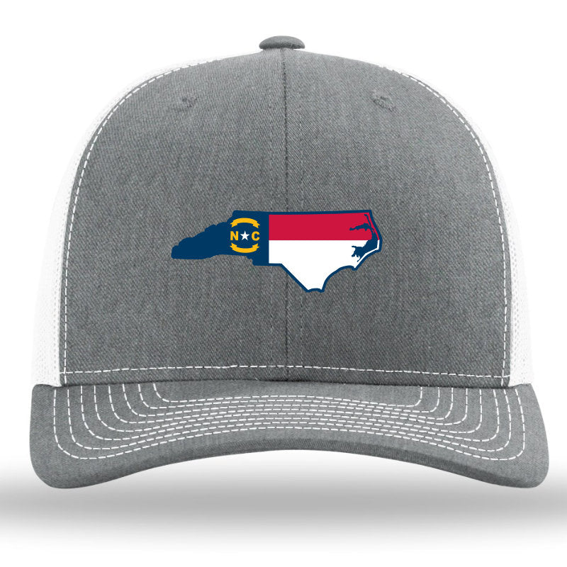 NC Outline Color- Faux Suede Patch -Heather Grey-White Richardson 112 Snapback Trucker Hat Lost Wando Outfitters