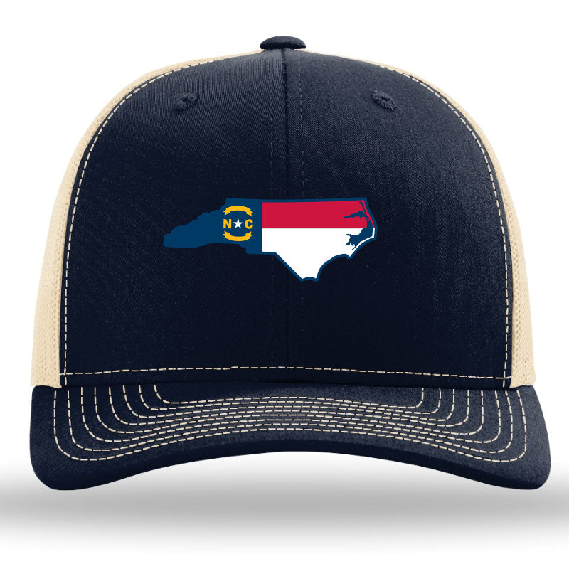 NC Outline Color- Faux Suede Patch -Navy/Khaki Richardson 112 Snapback Trucker Hat Lost Wando Outfitters