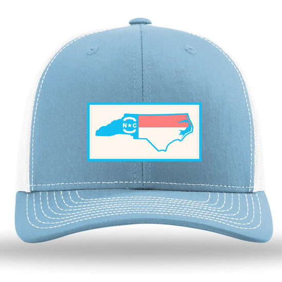 NC Outline Flag Pastel Color Patch Columbia Blue-White Richardson 112 Snapback Trucker Hat Lost Wando Outfitters