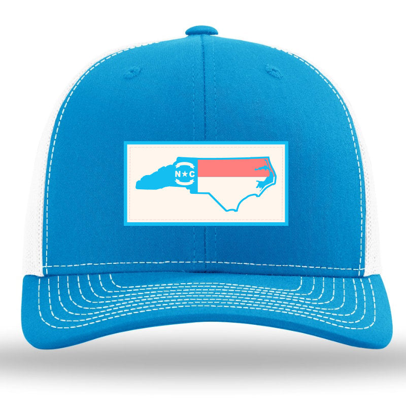 NC Outline Flag Pastel Color Patch Columbia Cyan-White Richardson 112 Snapback Trucker Hat Lost Wando Outfitters