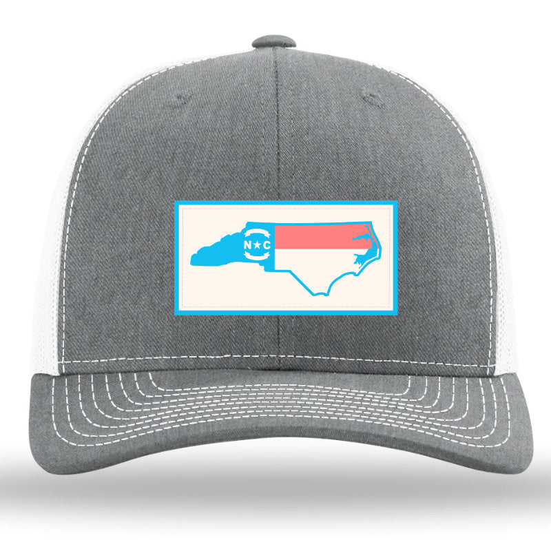 NC Outline Flag Pastel Color Patch Heather Grey-White Richardson 112 Snapback Trucker Hat Lost Wando Outfitters - Lost Wando Outfitters