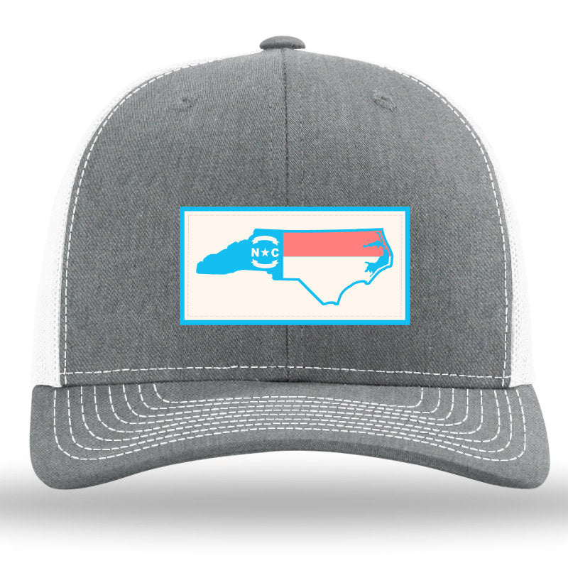 NC Outline Flag Pastel Color Patch Heather Grey-White Richardson 112 Snapback Trucker Hat Lost Wando Outfitters