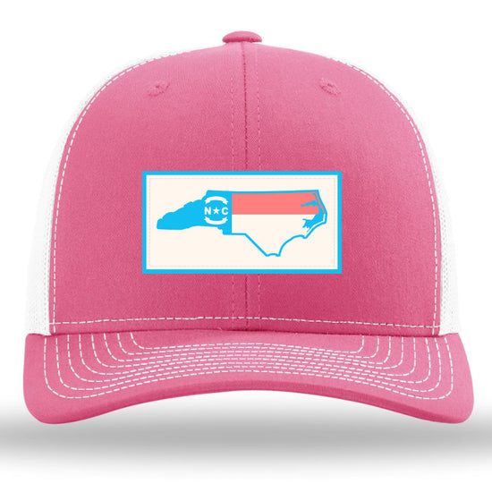 NC Outline Flag Pastel Color Patch Columbia Pink-White Richardson 112 Snapback Trucker Hat Lost Wando Outfitters