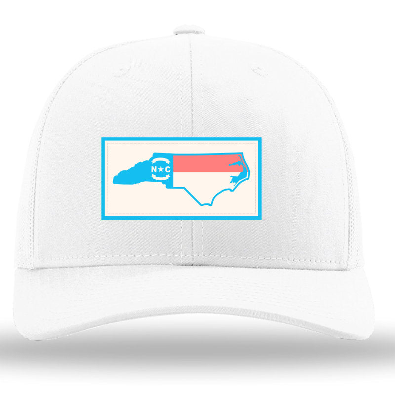 NC Outline Flag Pastel Color Patch Columbia White-White Richardson 112 Snapback Trucker Hat Lost Wando Outfitters - Lost Wando Outfitters
