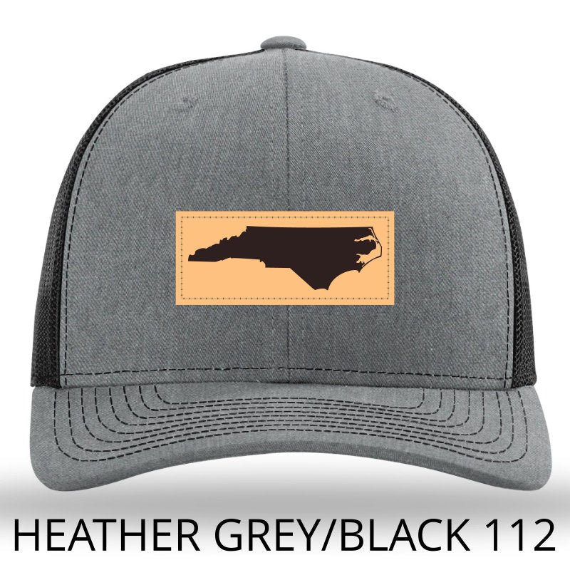 NC Outline Rectangle Leather Patch -Heather Grey/Black Richardson 112 Snapback Trucker Hat Lost Wando Outfitters - Lost Wando Outfitters