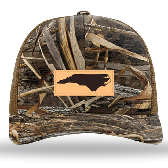 NC Outline Rectangle Leather Patch -Realtree Max7 Camo/Buck Richardson 112PFP Snapback Trucker Hat Lost Wando Outfitters