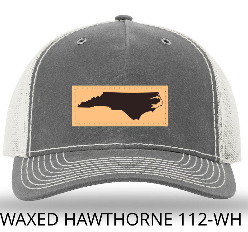 NC Outline Rectangle Leather Patch -Rhino/Light Grey Richardson 112WH Waxed Hawthorne Rugged Snapback Trucker Hat Lost Wando Outfitters - Lost Wando Outfitters