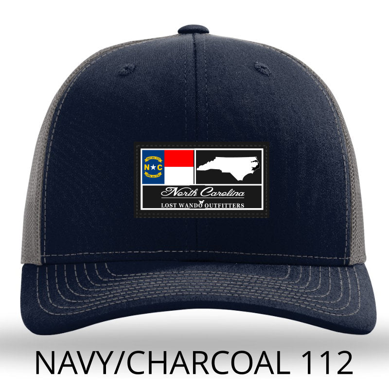 North Carolina Woven Patch Navy/Charcoal Richardson 112 Snapback Trucker Hat- Lost Wando Outfitters