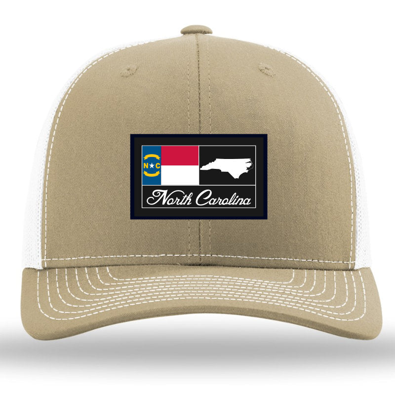 North Carolina Woven Patch Khaki-White Richardson 112 Snapback Trucker Hat- Lost Wando Outfitters