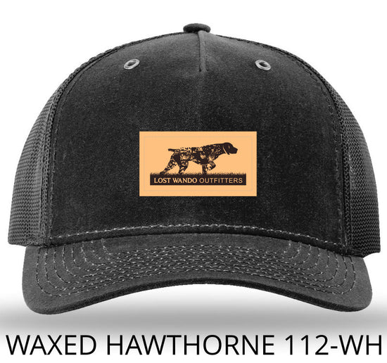 Pointer (GSP) Leather Patch Black/Black Richardson 112WH Waxed Hawthorne Rugged Snapback Trucker Hat Lost Wando Outfitters