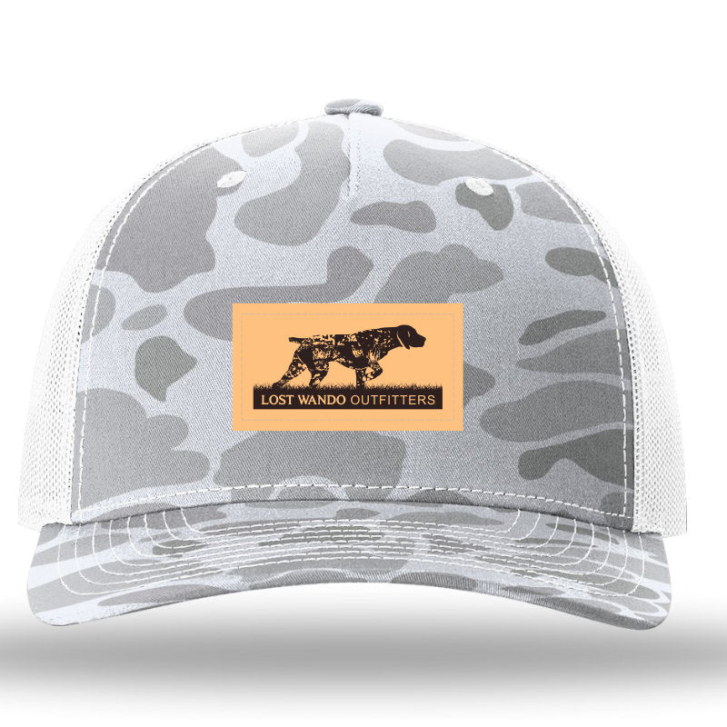 Pointer (GSP) Leather Patch Blizzard Duck/Light Grey Camo Richardson 112PFP Snapback Trucker Hat Lost Wando Outfitters - Lost Wando Outfitters