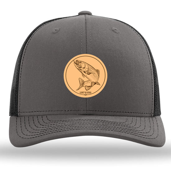 Rainbow Trout Charcoal/Black Leather Patch Richardson Sports 112 Trucker Snapback Hat Lost Wando Outfitters