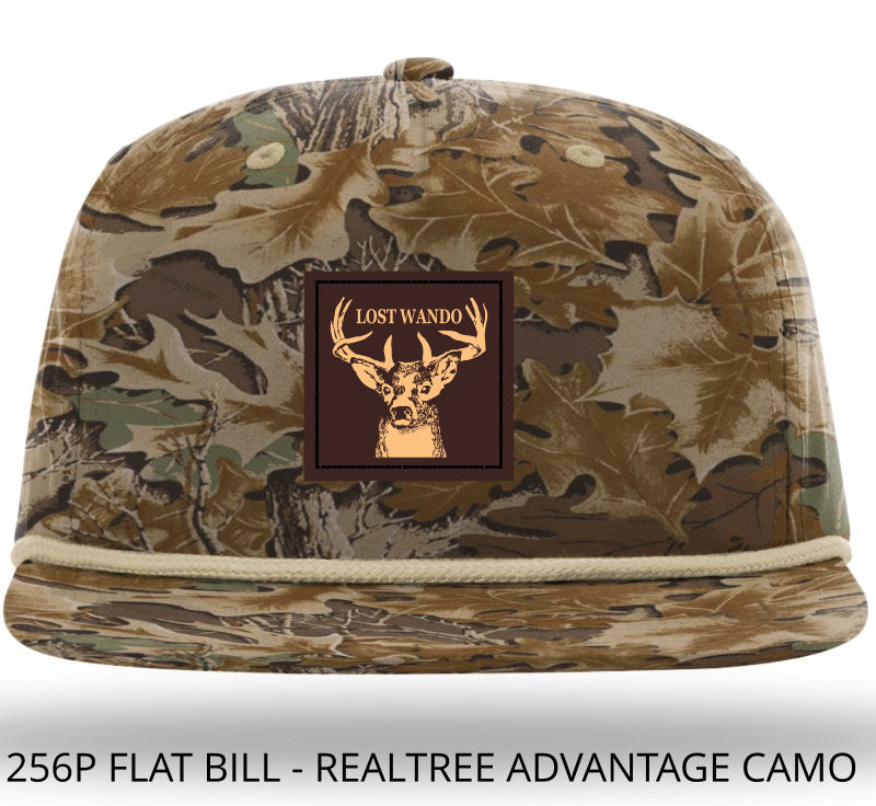 Trophy Buck Leather Patch -Realtree Advantage Camo with Khaki Braided Rope 256P Umpqua Flat Bill Richardson Hat Lost Wando Outfitters