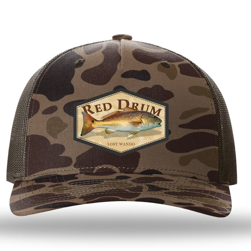 Red Drum Color Patch Bark Duck Camo/Brown Richardson Sports 112PFP Trucker Snapback Lost Wando Outfitters