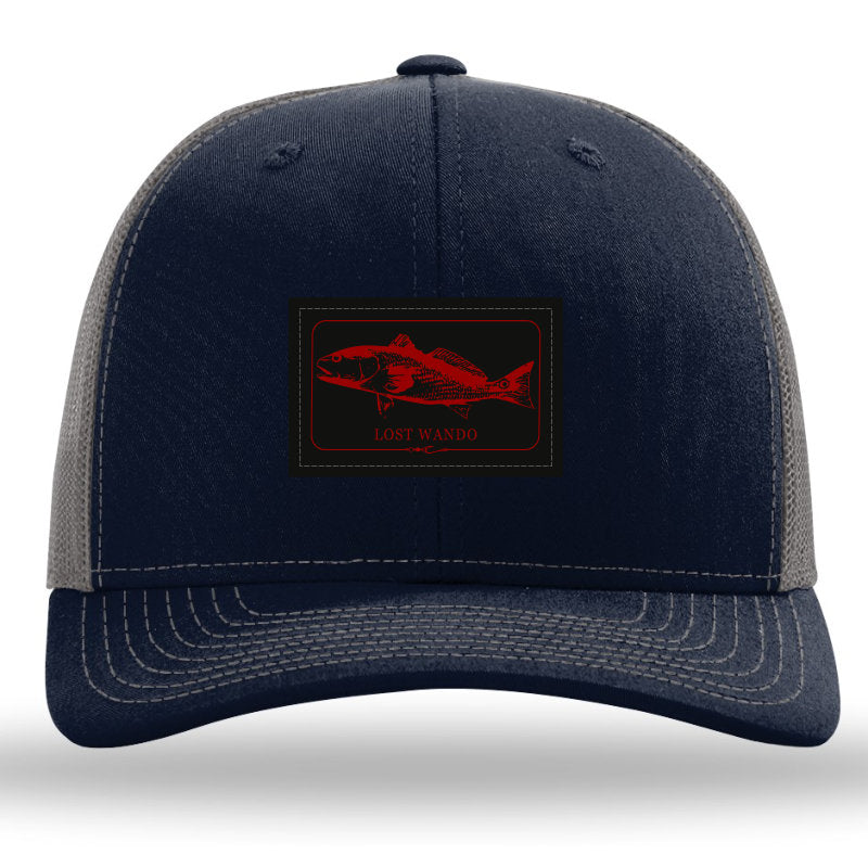 Red Fish Woven Patch Navy-Charcoal Richardson Sports 112 Trucker Snapback Lost Wando Outfitters