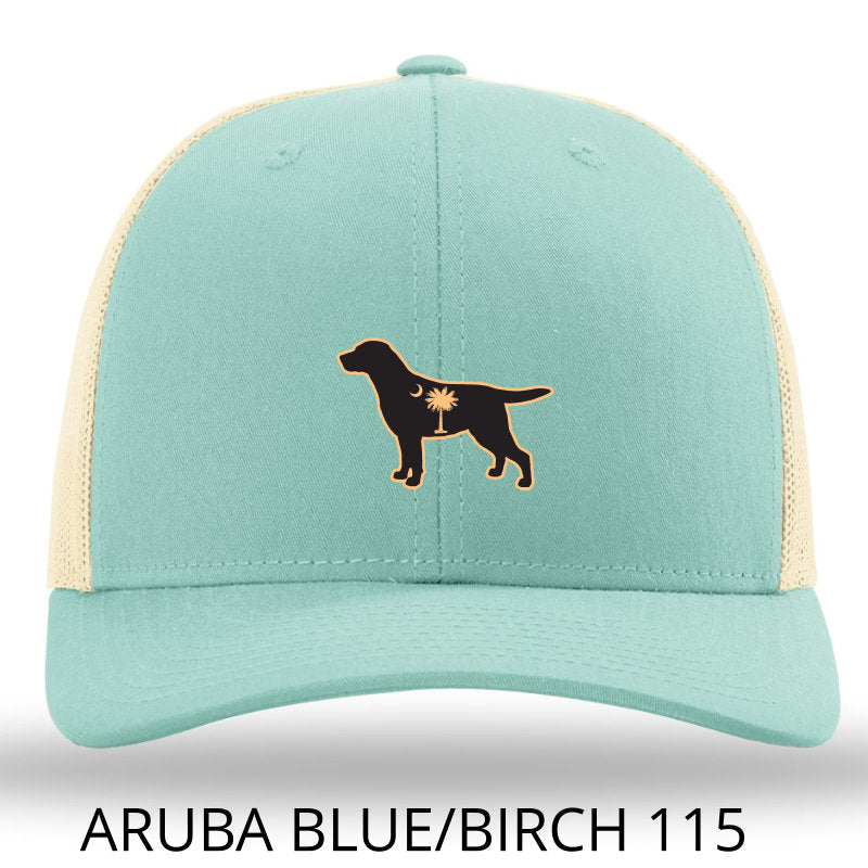 SC Lab Leather Patch Trucker Hat- Aruba Blue/Birch Richardson 115 Lost Wando Outfitters