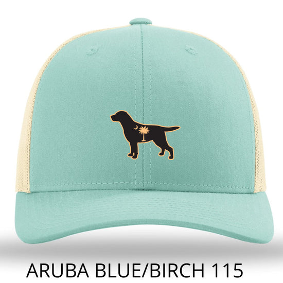 SC Lab Leather Patch Trucker Hat- Aruba Blue/Birch Richardson 115 Lost Wando Outfitters