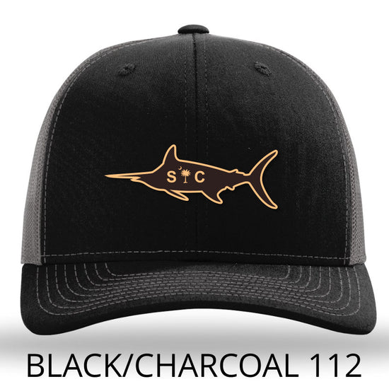 SC Marlin Etched Leather -Charcoal-Black Richardson 112 Snapback Trucker Hat Lost Wando Outfitters