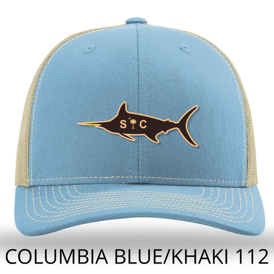 SC Marlin Etched Leather -Columbia Blue-Khaki Richardson 112 Snapback Trucker Hat Lost Wando Outfitters