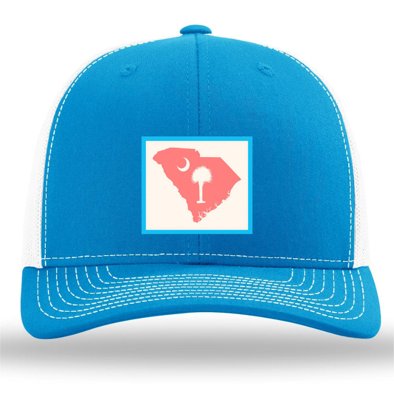 South Carolina Outline Pastel Color Patch- Cyan White- Richardson 112 Trucker Hat - Lost Wando Outfitters - Lost Wando Outfitters