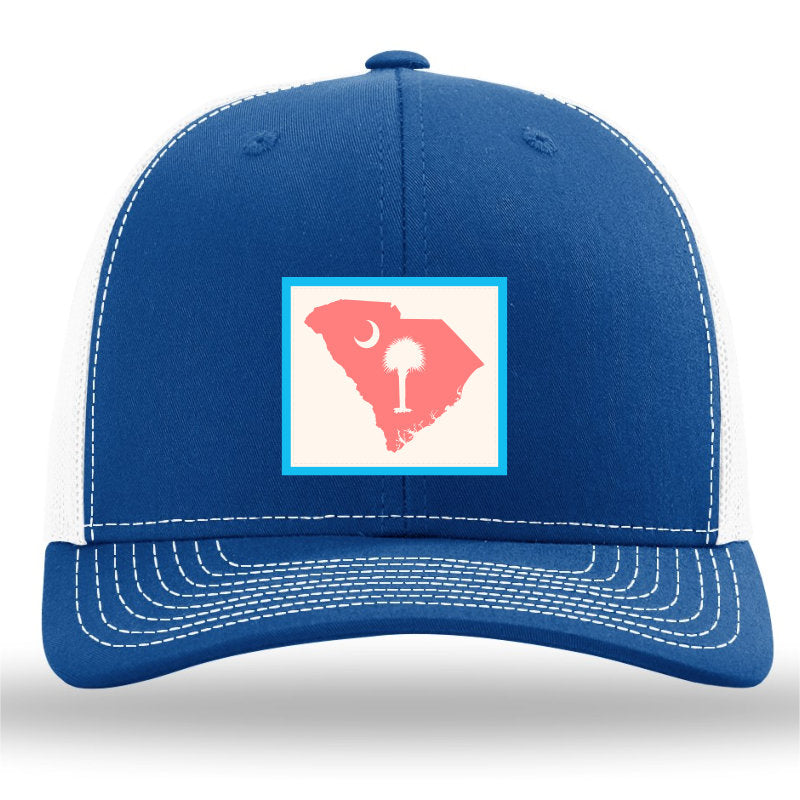 South Carolina Outline Pastel Color Patch- Royal-White- Richardson 112 Trucker Hat - Lost Wando Outfitters