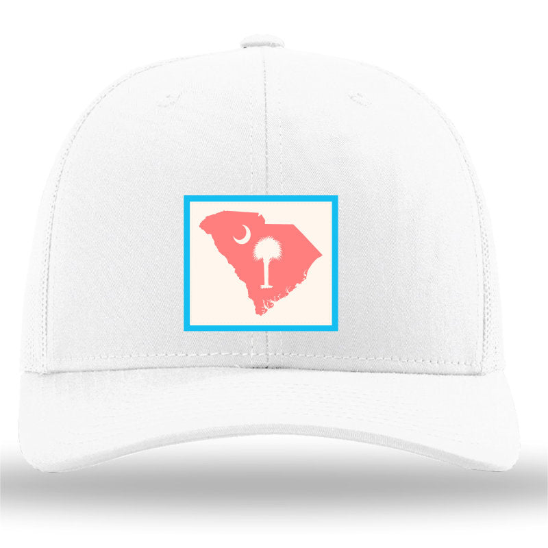 South Carolina Outline Pastel Color Patch- White-White- Richardson 112 Trucker Hat - Lost Wando Outfitters