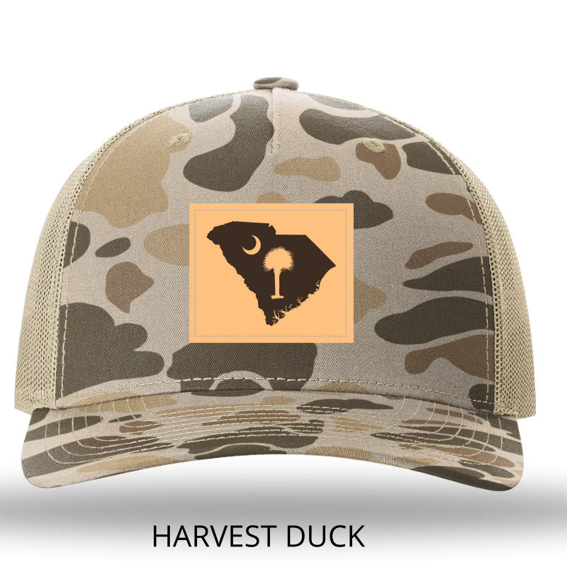 SC Outline Rectangle Leather Patch- Harvest Duck Camo-Light Tan Richardson 112PFP Trucker Hat - Lost Wando Outfitters - Lost Wando Outfitters