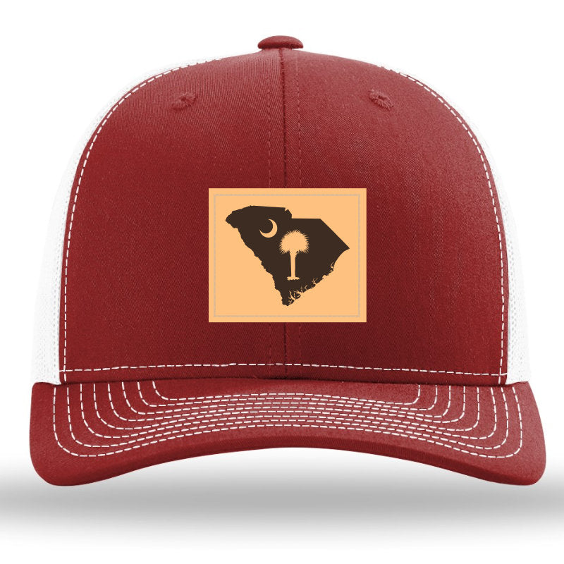 SC Outline Rectangle Leather Patch- Cardinal White- Richardson 112 Trucker Hat - Lost Wando Outfitters