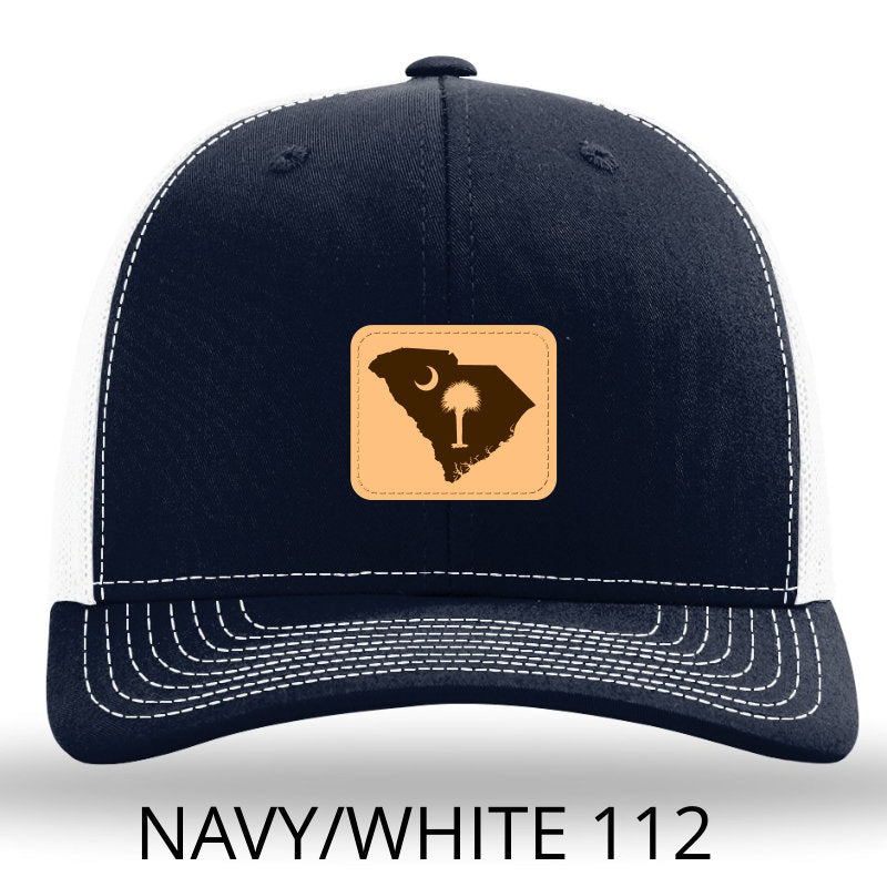 SC Outline Rectangle Leather Patch- Navy White- Richardson 112 Trucker Hat - Lost Wando Outfitters - Lost Wando Outfitters