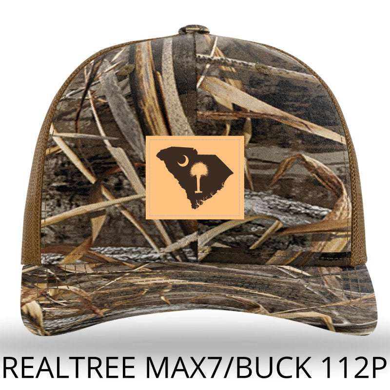 SC Outline Rectangle Leather Patch- RealTree Max 7 Camo- Richardson 112PFP Trucker Hat - Lost Wando Outfitters - Lost Wando Outfitters