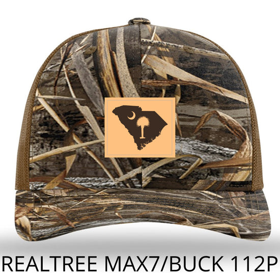 SC Outline Rectangle Leather Patch- RealTree Max 7 Camo- Richardson 112PFP Trucker Hat - Lost Wando Outfitters