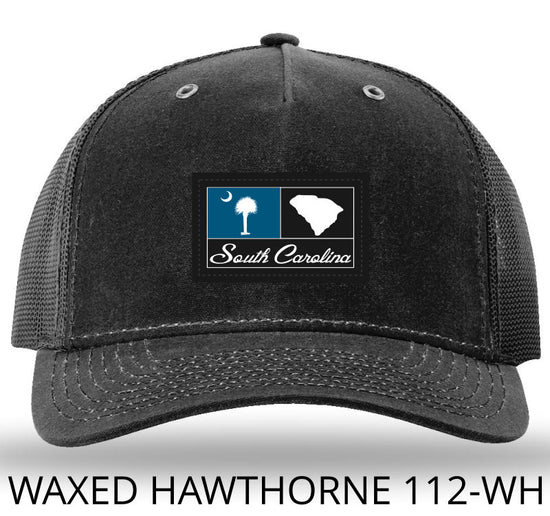 SC Woven Patch -Black/Black 112WH Waxed Hawthorne Rugged Snapback Trucker Hat Lost Wando Outfitters