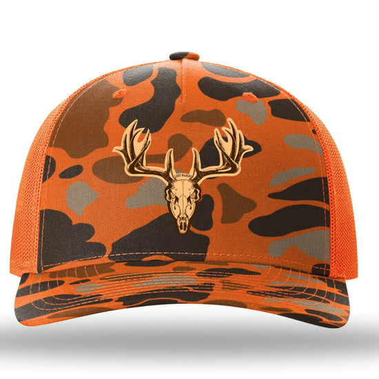 SKULLnHORNS- Leather Patch Hat -Blaze Duck Camo-Orange Richardson
