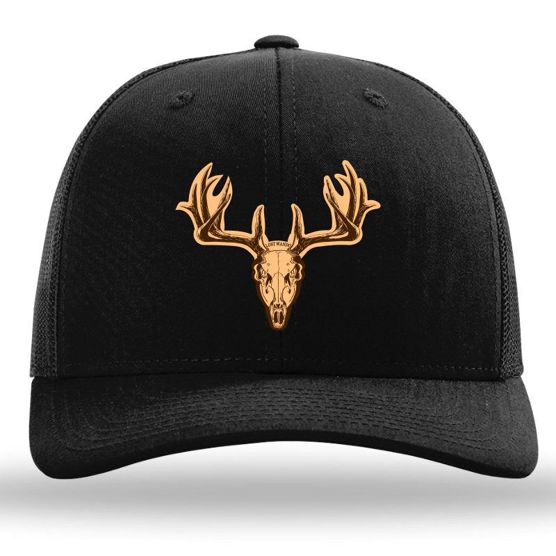 SKULLnHORNS- Leather Patch Hat - Black-Black Richardson Sports 112 Trucker Snapback Lost Wando Outfitters - Lost Wando Outfitters