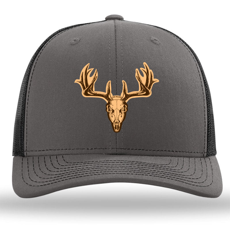 SKULLnHORNS- Leather Patch Hat - Charcoal-Black Richardson Sports 112 Trucker Snapback Lost Wando Outfitters - Lost Wando Outfitters