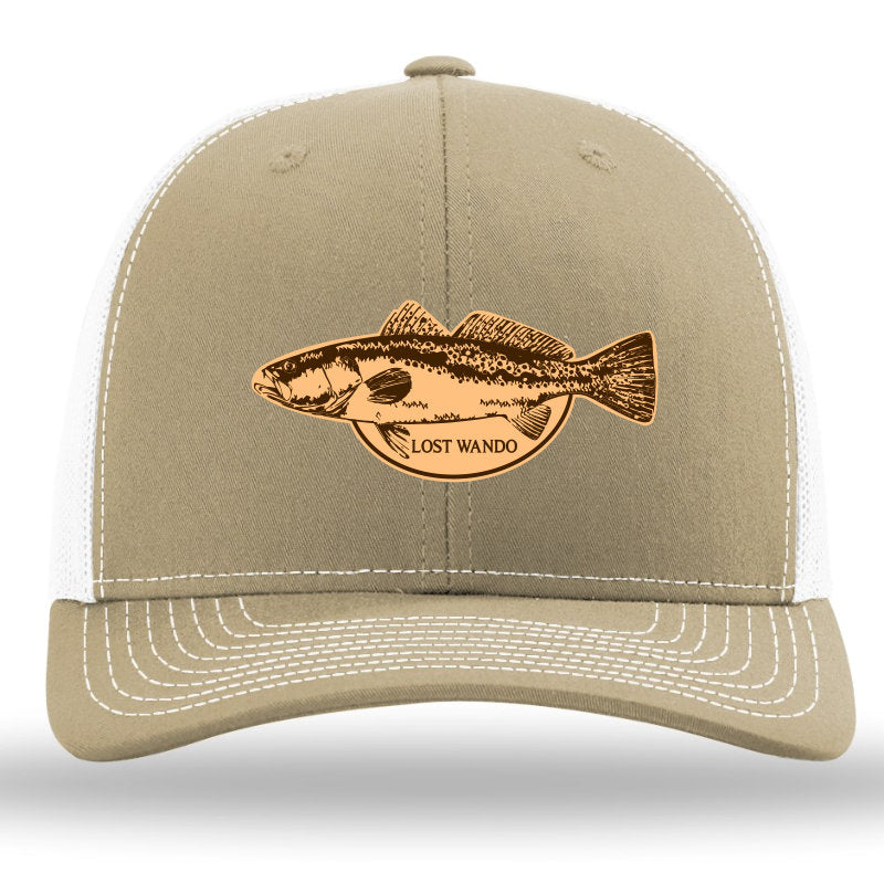 Speckled Trout Khaki-White Leather Patch Richardson Sports 112 Trucker Snapback Hat Lost Wando Outfitters - Lost Wando Outfitters
