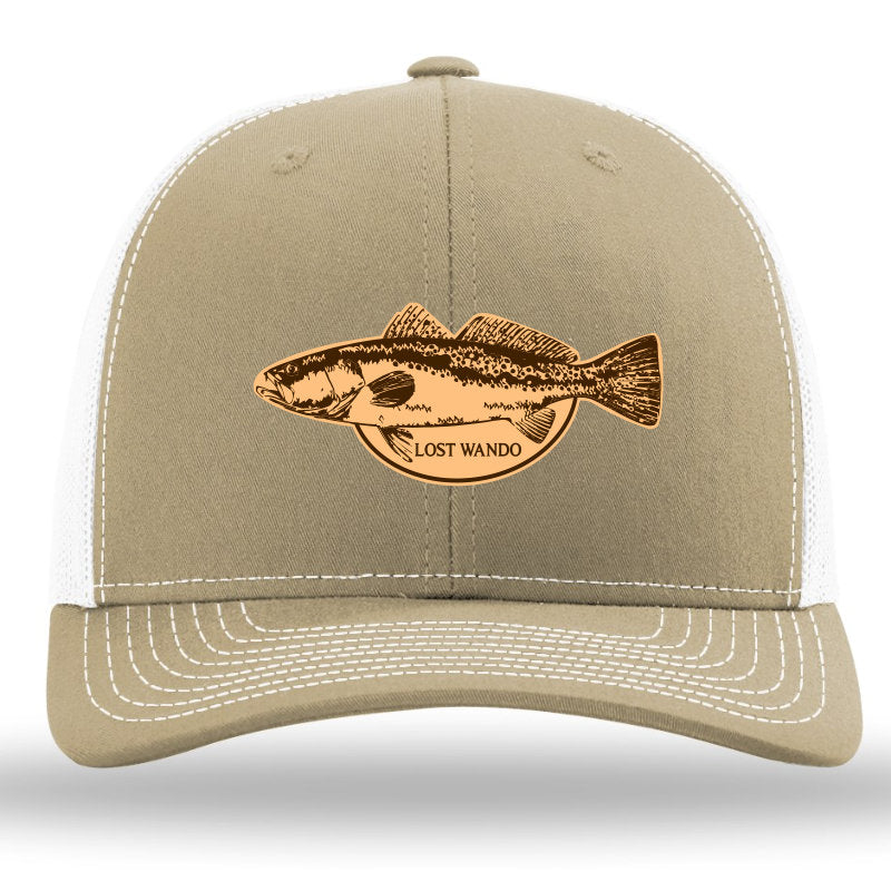Speckled Trout Khaki-White Leather Patch Richardson Sports 112 Trucker Snapback Hat Lost Wando Outfitters