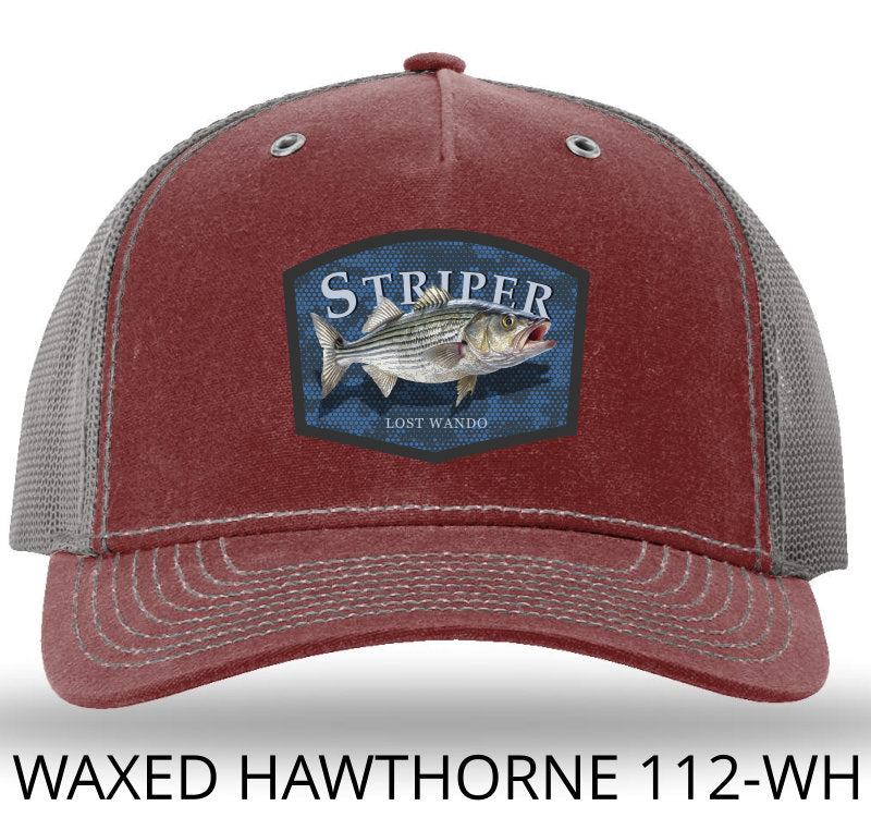 Striper Color Patch -Burnt Red/Charcoal Richardson Rugged Waxed Hawthorne 112WH Snapback Trucker Hat Lost Wando Outfitters