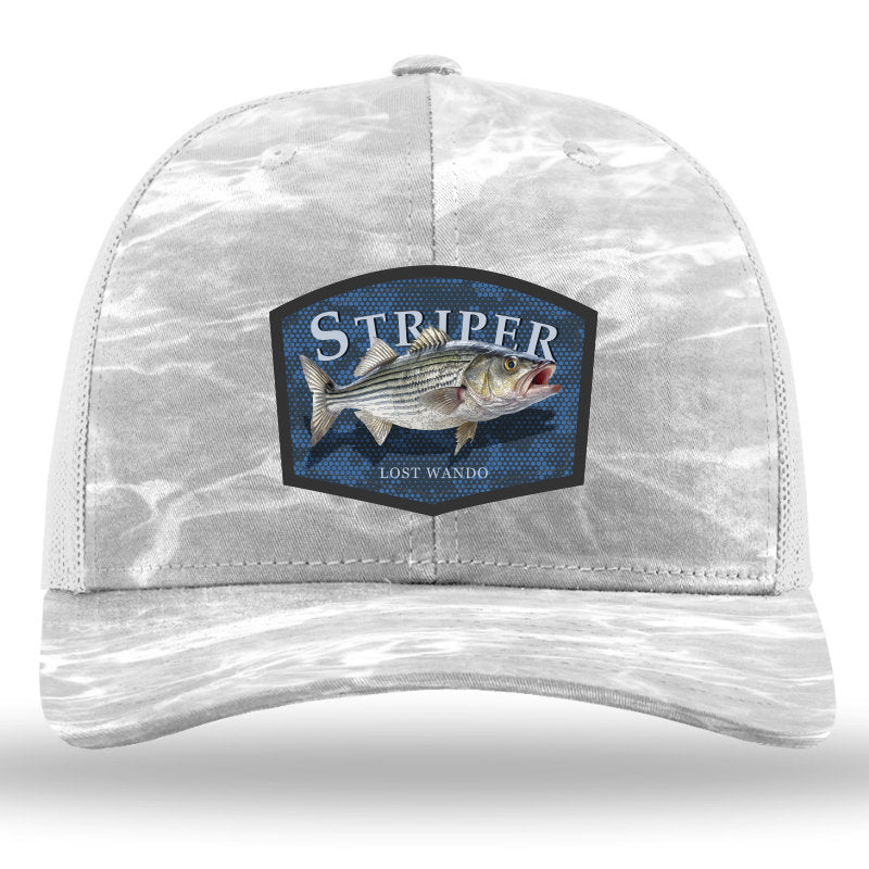Striper Color Patch -Mossy Oak Elements Bonefish Camo- Light Grey Richardson 112PFP Snapback Trucker Hat Lost Wando Outfitters