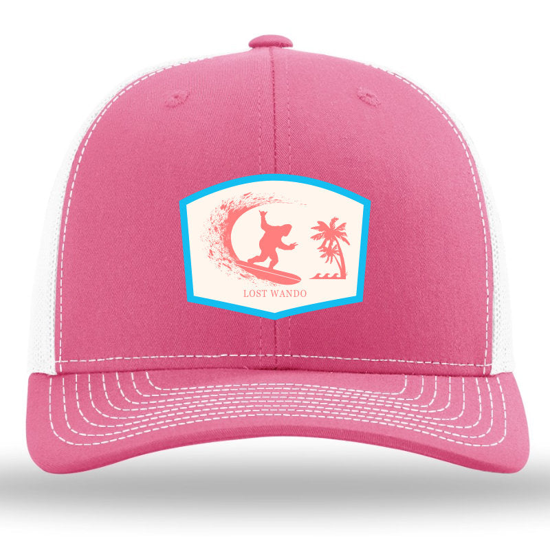 Surfin' Big Foot (BIFF) Woven Patch Pink-White Richardson Sports 112 Trucker Snapback Lost Wando Outfitters