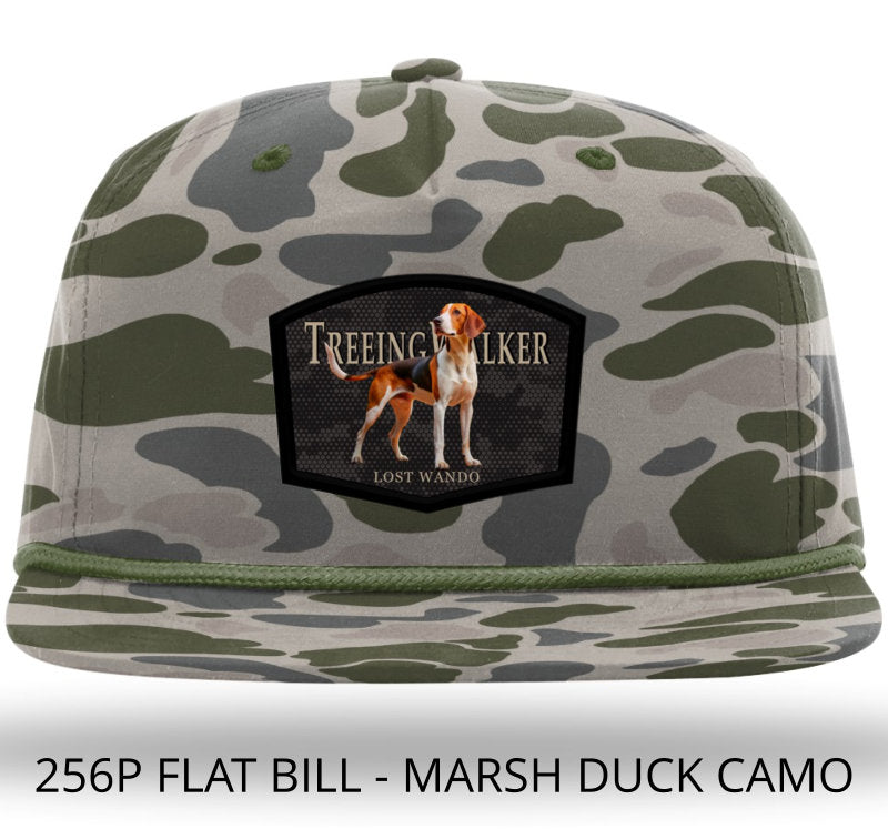 Treeing Walker Color Patch -Marsh Duck Camo with Army Olive Braided Rope 256 Umpqua Flat Bill Richardson Hat Lost Wando Outfitters