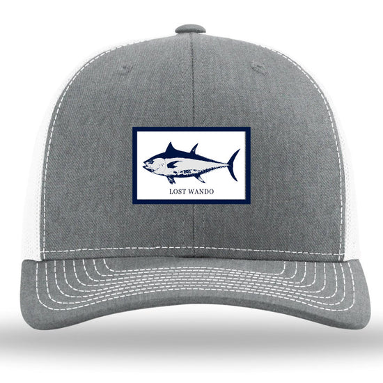 Load image into Gallery viewer, Tuna Woven Patch Heather Grey-White Richardson Sports 112 Trucker Snapback Lost Wando Outfitters

