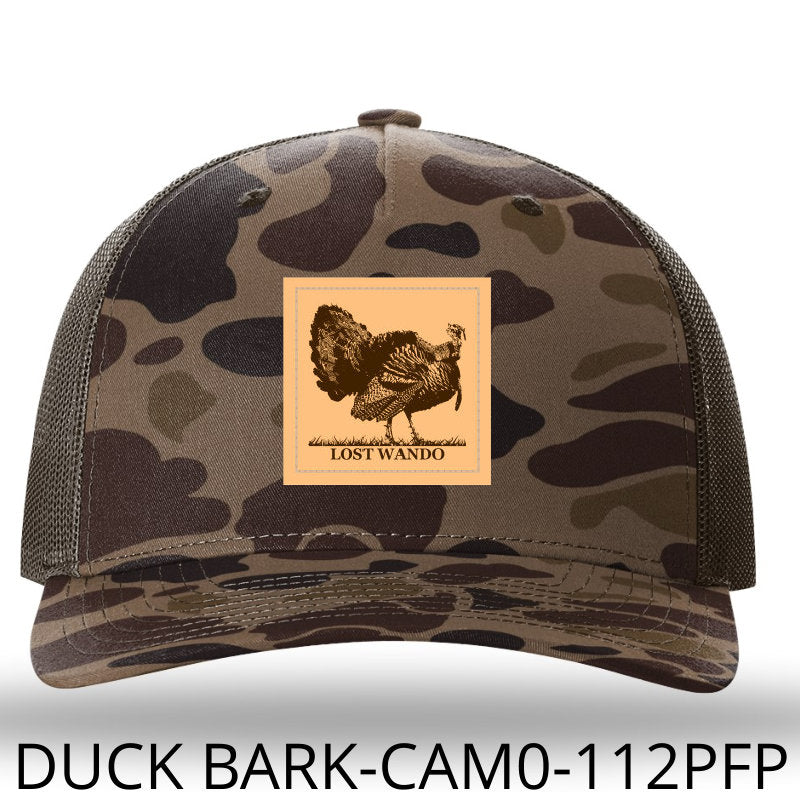 Turkey Leather Patch Bark Duck Camo-Brown Richardson 112PFP Trucker Hat Lost Wando Outfitters - Lost Wando Outfitters