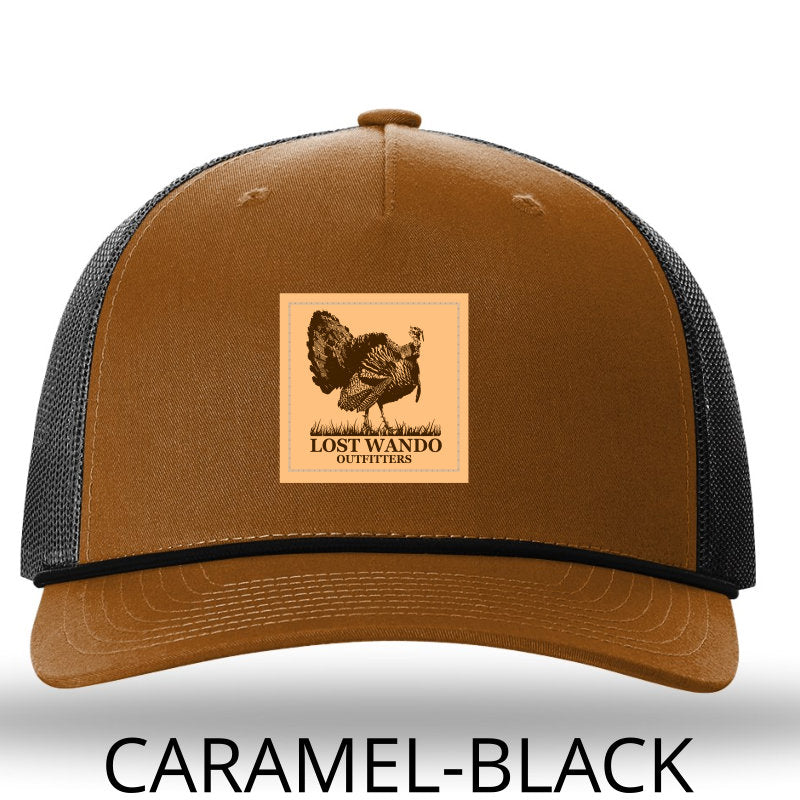 Turkey Leather Patch Caramel-Black Rope Richardson 112FPR Snapback Trucker Hat Lost Wando Outfitters