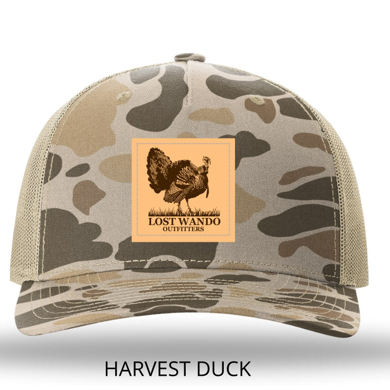 Turkey Leather Patch Harvest Duck Camo-Light Tan Richardson 112PFP Snapback Trucker Hat Lost Wando Outfitters