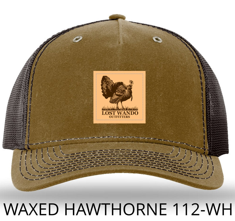 Turkey Leather Patch Whiskey/Brown Richardson 112WH Waxed Hawthorne Rugged Snapback Trucker Hat Lost Wando Outfitters
