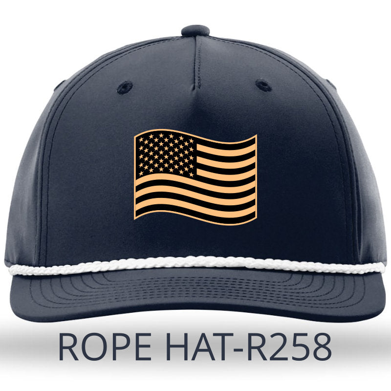 American Flag - Leather Patch - Navy with White Rope Richardson 258 Snapback Trucker Hat Lost Wando Outfitters - Lost Wando Outfitters
