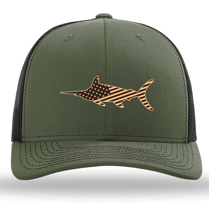 American Marlin - Leather Patch - Loden-Black Richardson 112 Snapback Trucker Lost Wando Outfitters