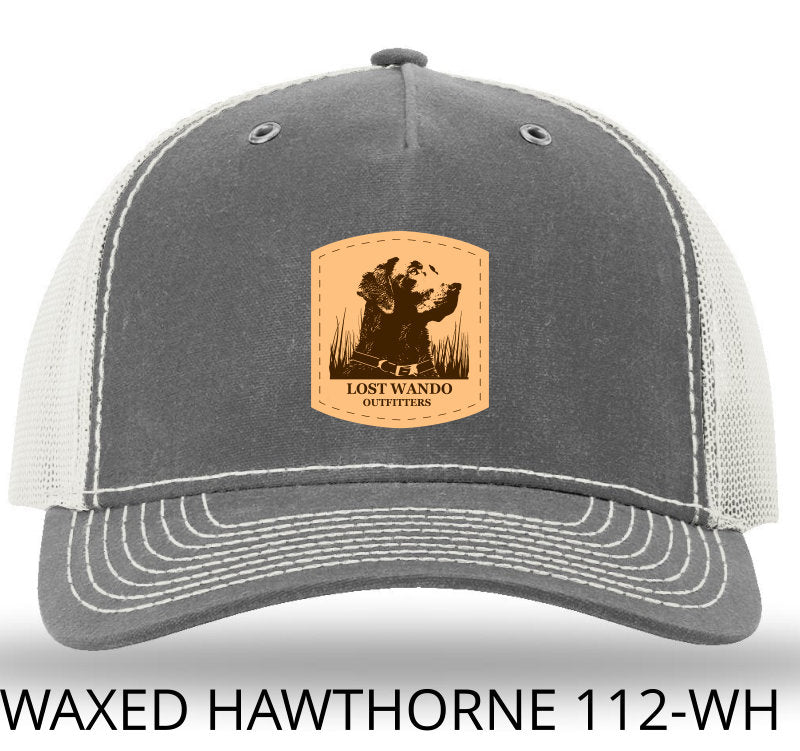 Wando Stay Leather Patch Rhino/Light Grey Richardson 112WH Waxed Hawthorne Rugged Snapback Trucker Hat- Lost Wando Outfitters