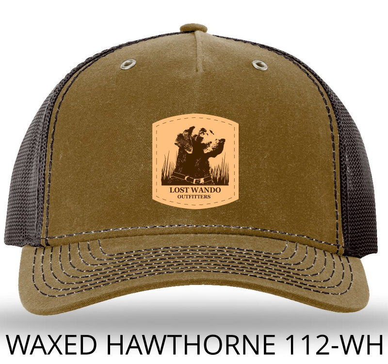 Wando Stay Leather Patch Whiskey/Brown Richardson 112WH Waxed Hawthorne Rugged Snapback Trucker Hat- Lost Wando Outfitters
